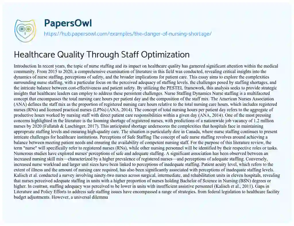 Essay on Healthcare Quality Through Staff Optimization