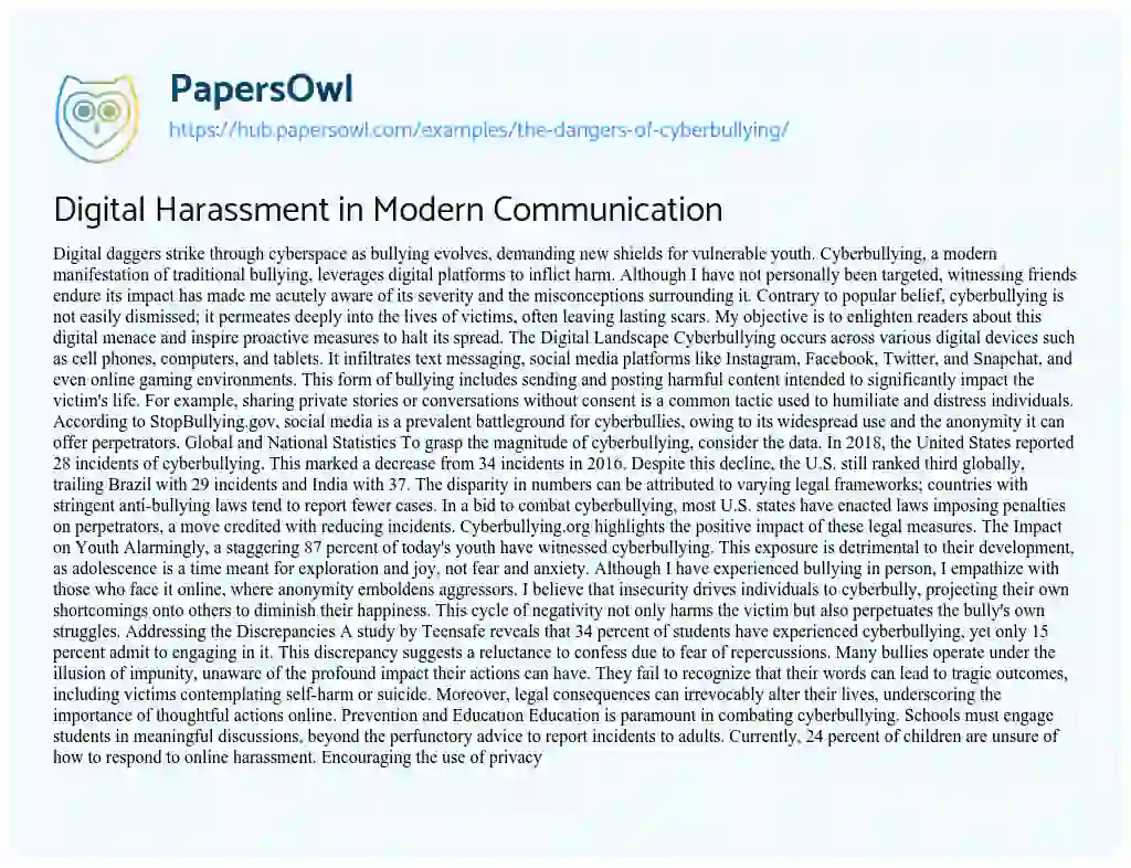 Essay on Digital Harassment in Modern Communication