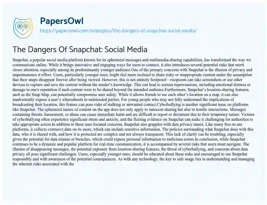 Essay on The Dangers Of Snapchat: Social Media