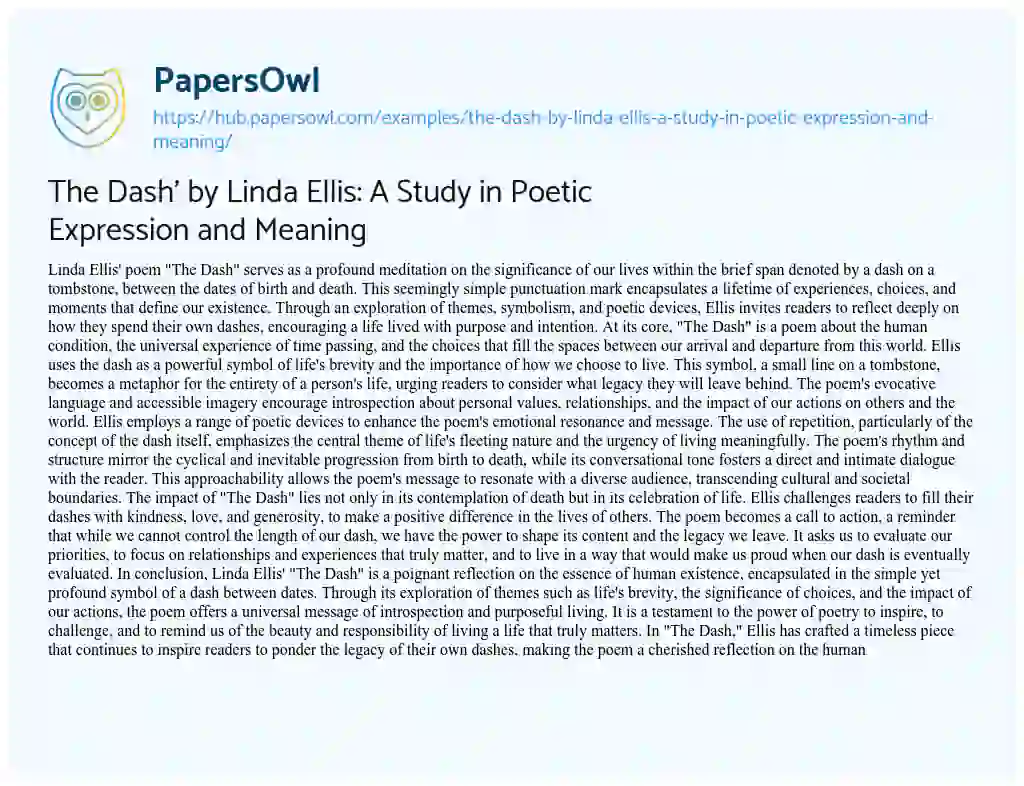 Essay on The Dash’ by Linda Ellis: A Study in Poetic Expression and Meaning
