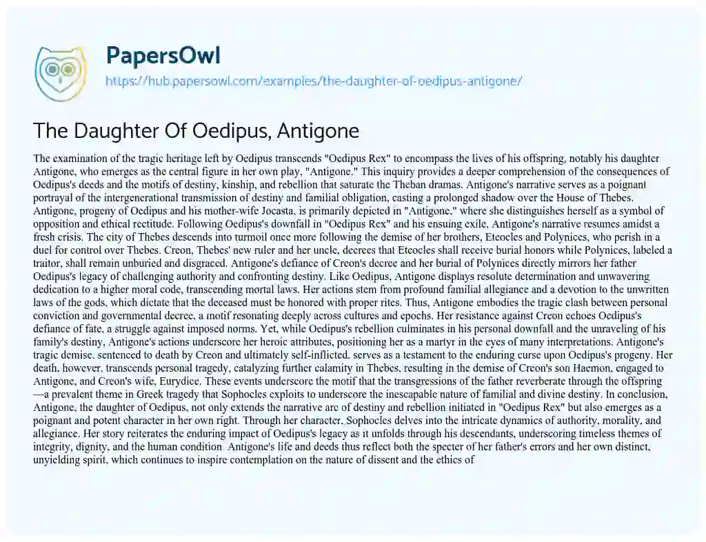 Essay on The Daughter Of Oedipus, Antigone