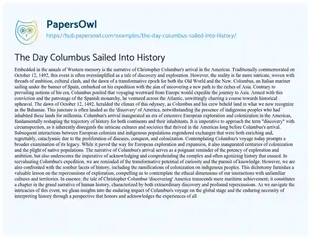 Essay on The Day Columbus Sailed Into History