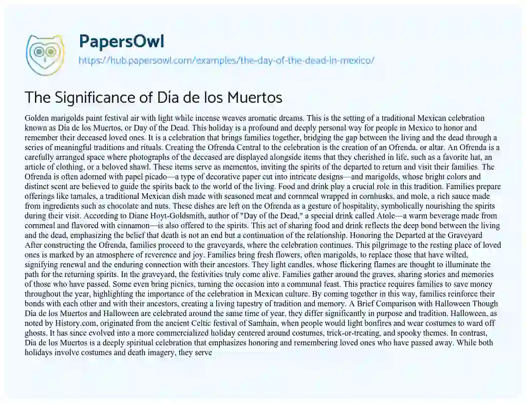 Essay on The Significance of Día de los Muertos