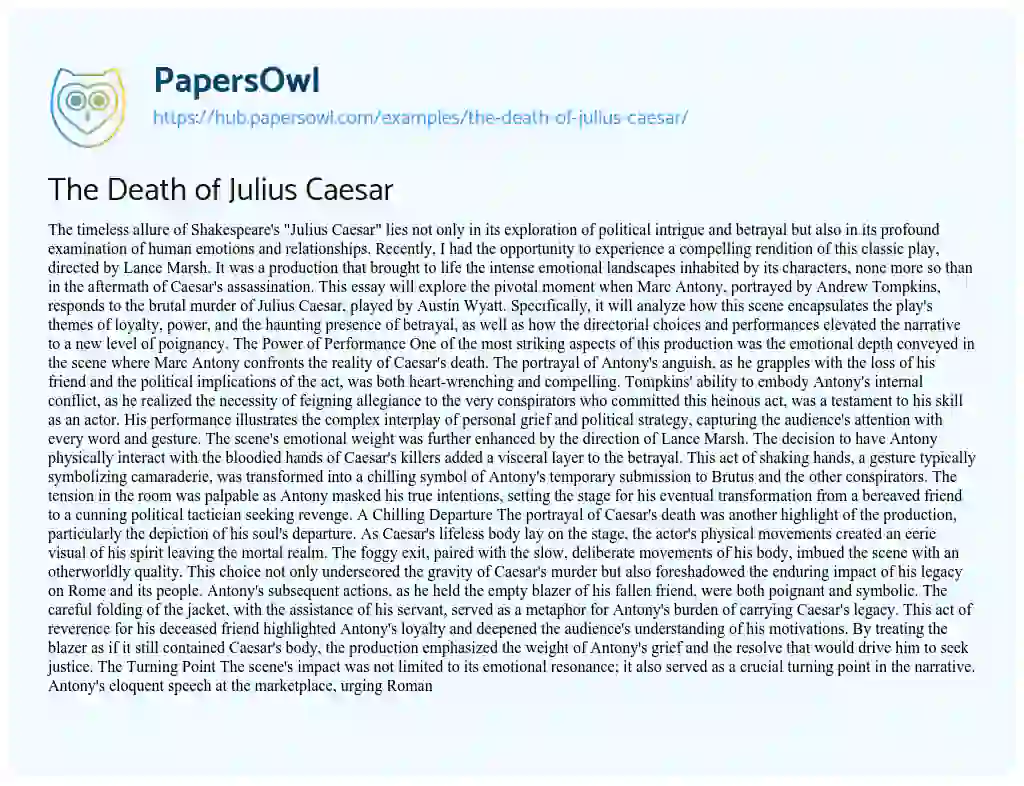 Essay on The Death of Julius Caesar