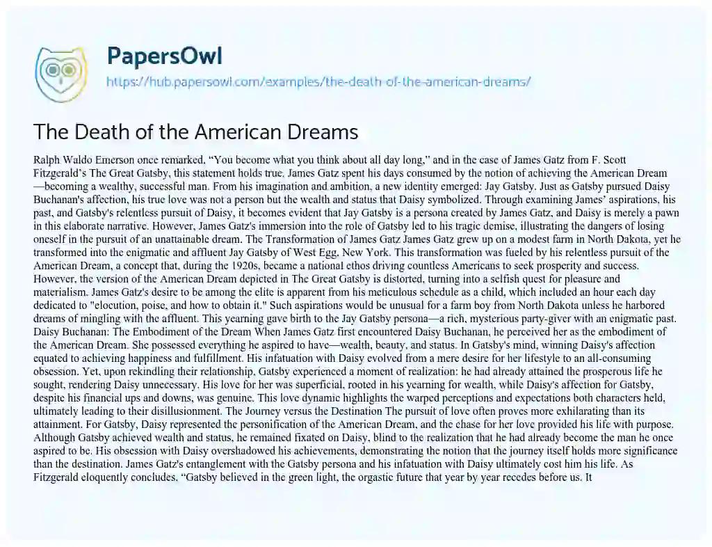 Essay on The Death of the American Dreams