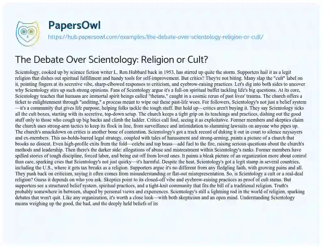 Essay on The Debate Over Scientology: Religion or Cult?