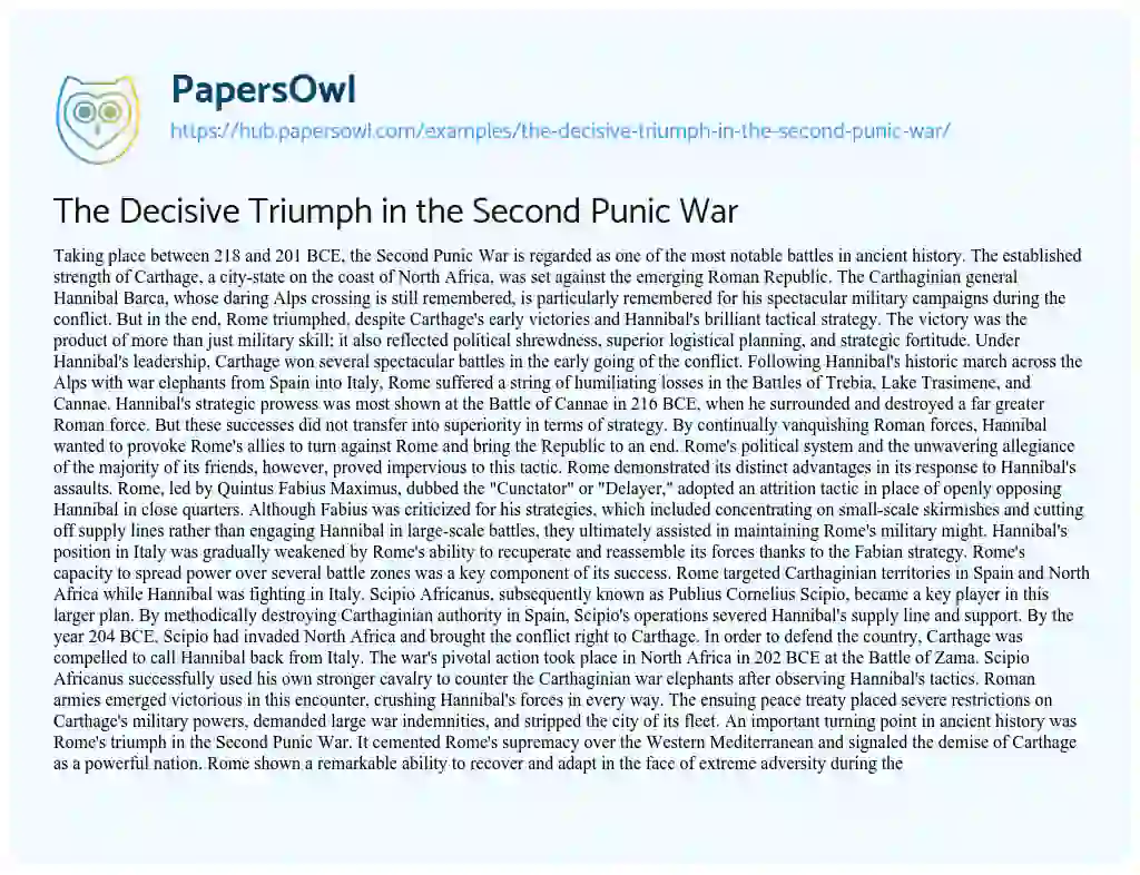 Essay on The Decisive Triumph in the Second Punic War
