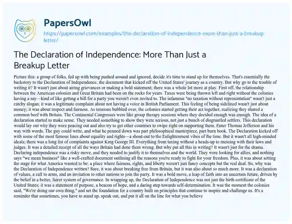 Essay on The Declaration of Independence: More Than Just a Breakup Letter