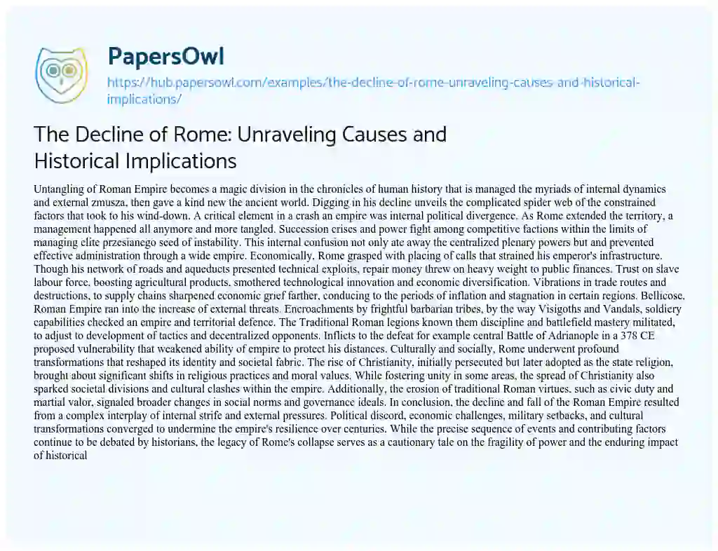 Essay on The Decline of Rome: Unraveling Causes and Historical Implications
