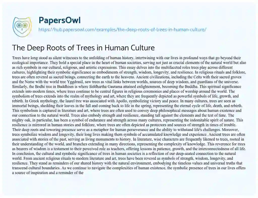 Essay on The Deep Roots of Trees in Human Culture