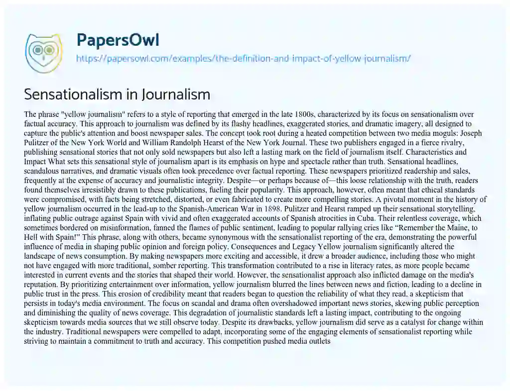 Essay on Sensationalism in Journalism