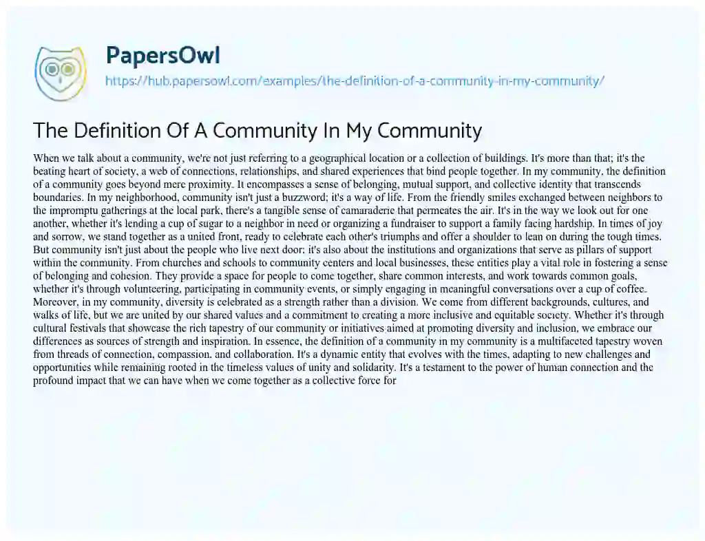 Essay on The Definition Of A Community In My Community