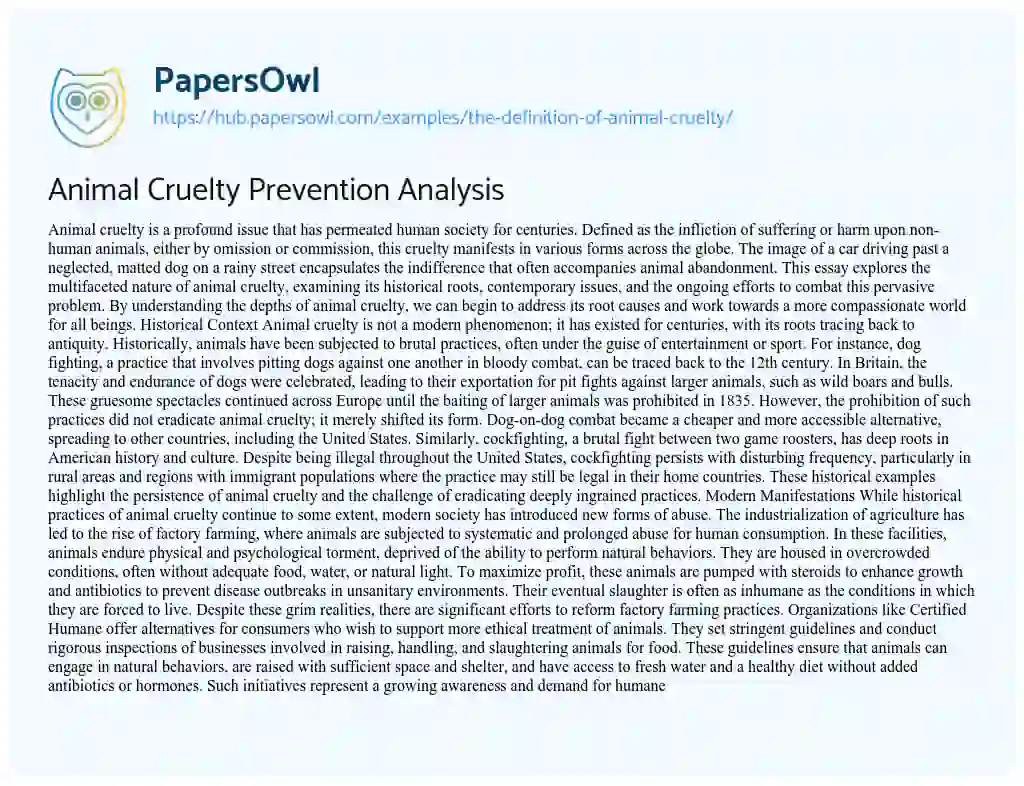 Essay on Animal Cruelty Prevention Analysis
