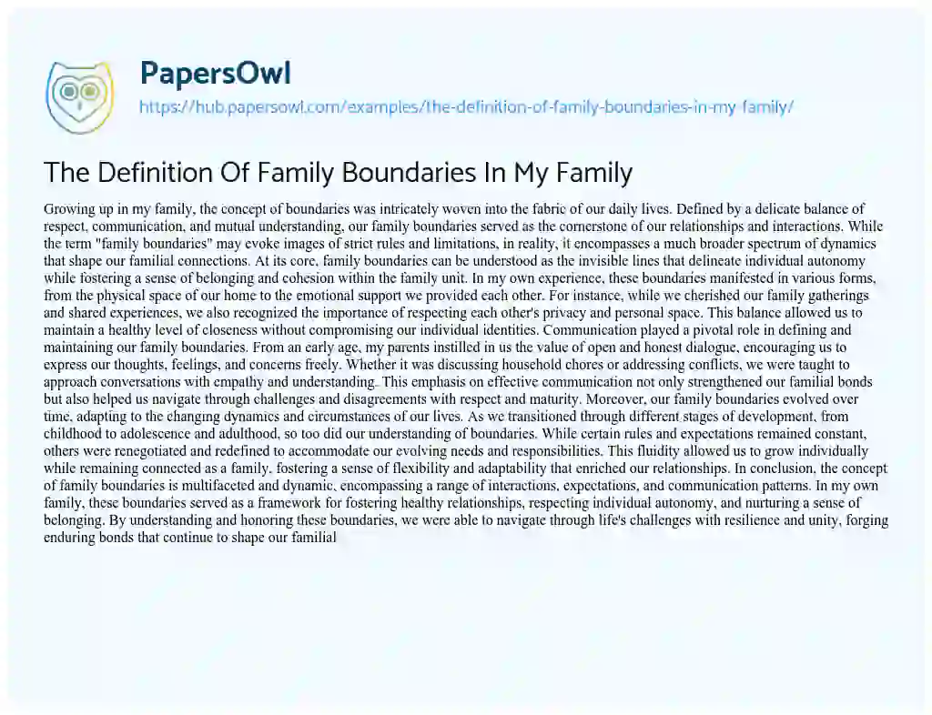 Essay on The Definition Of Family Boundaries In My Family