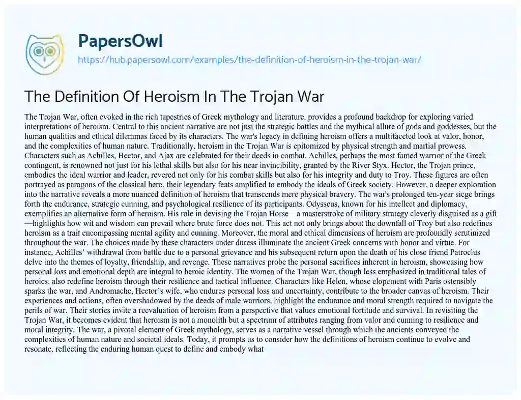 Essay on The Definition Of Heroism In The Trojan War