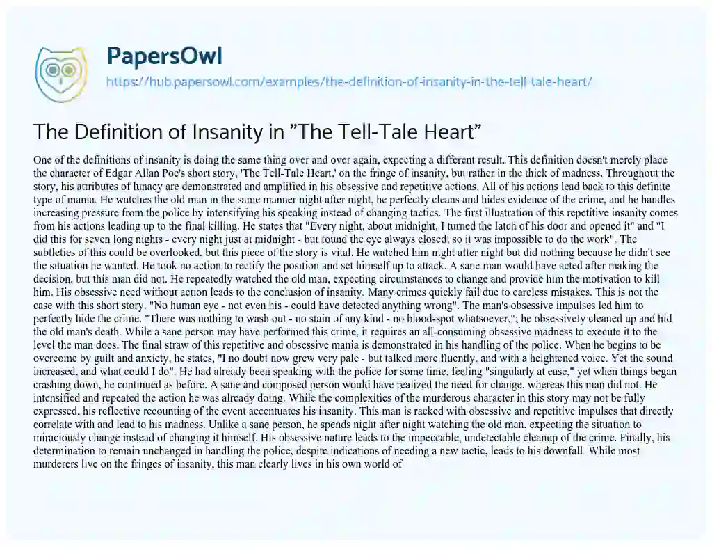 Essay on The Definition of Insanity in “The Tell-Tale Heart”