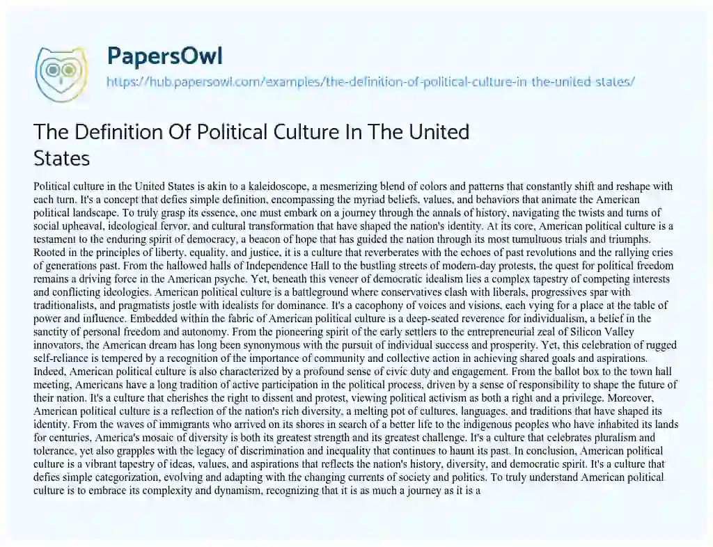 Essay on The Definition Of Political Culture In The United States