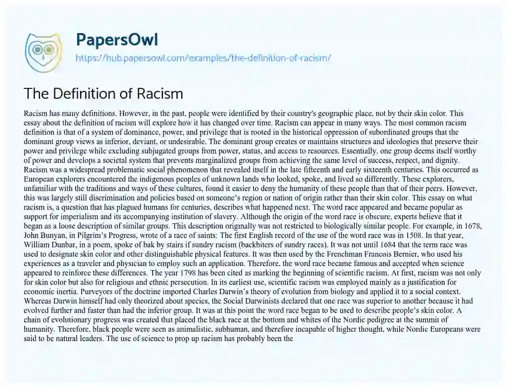 Essay on The Definition of Racism