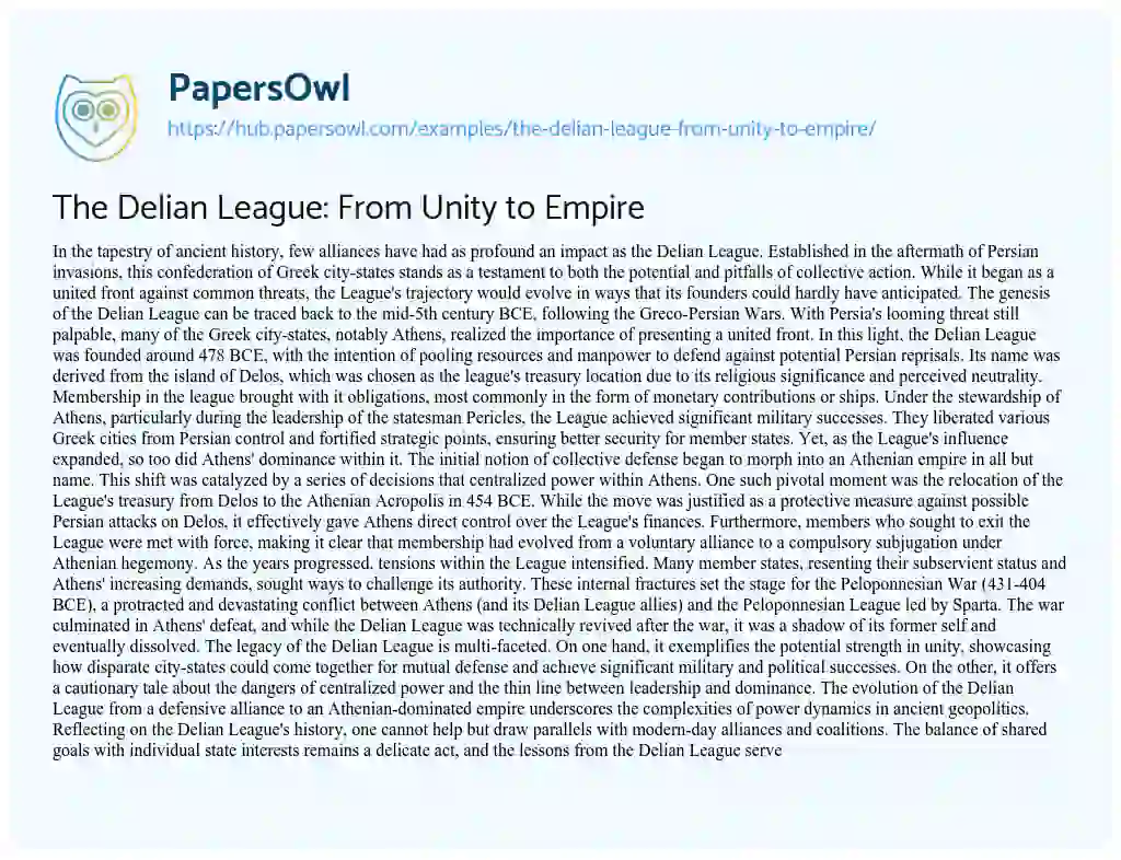 Essay on The Delian League: From Unity to Empire