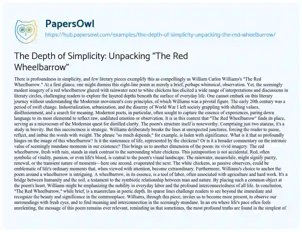 Essay on The Depth of Simplicity: Unpacking “The Red Wheelbarrow”
