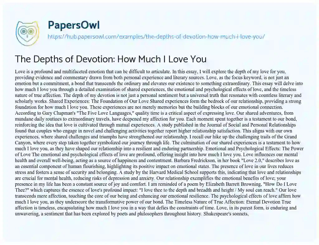 Essay on The Depths of Devotion: How Much I Love You