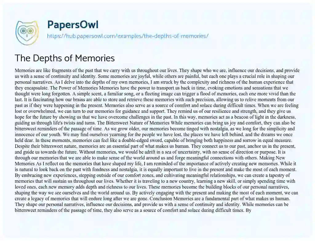 Essay on The Depths of Memories
