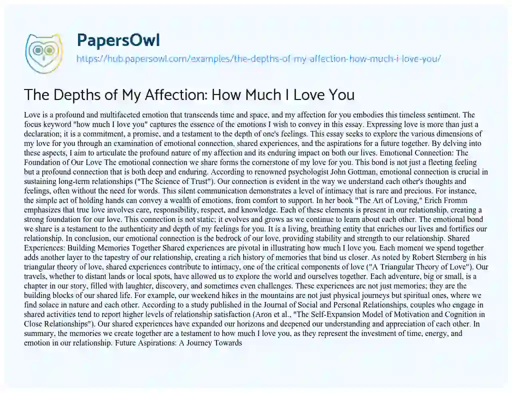 Essay on The Depths of My Affection: How Much I Love You