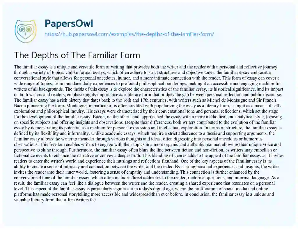 Essay on The Depths of The Familiar Form