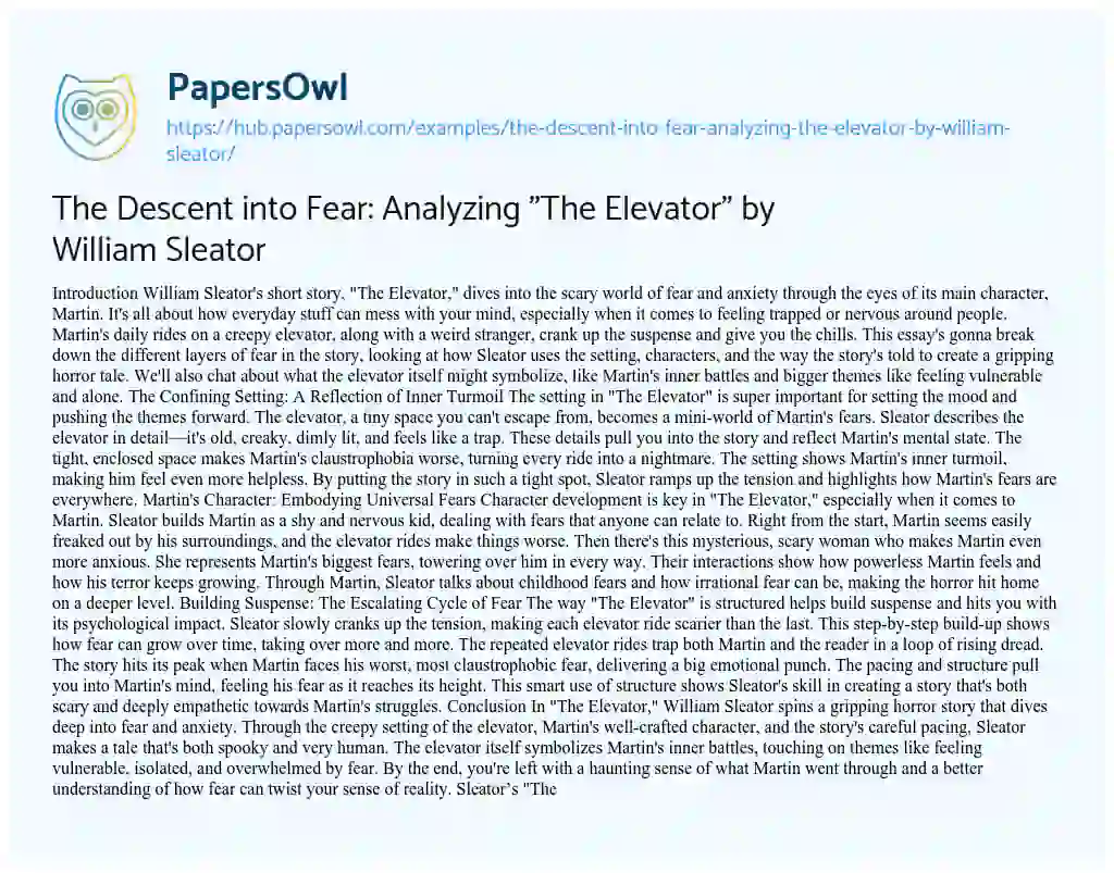Essay on The Descent into Fear: Analyzing “The Elevator” by William Sleator
