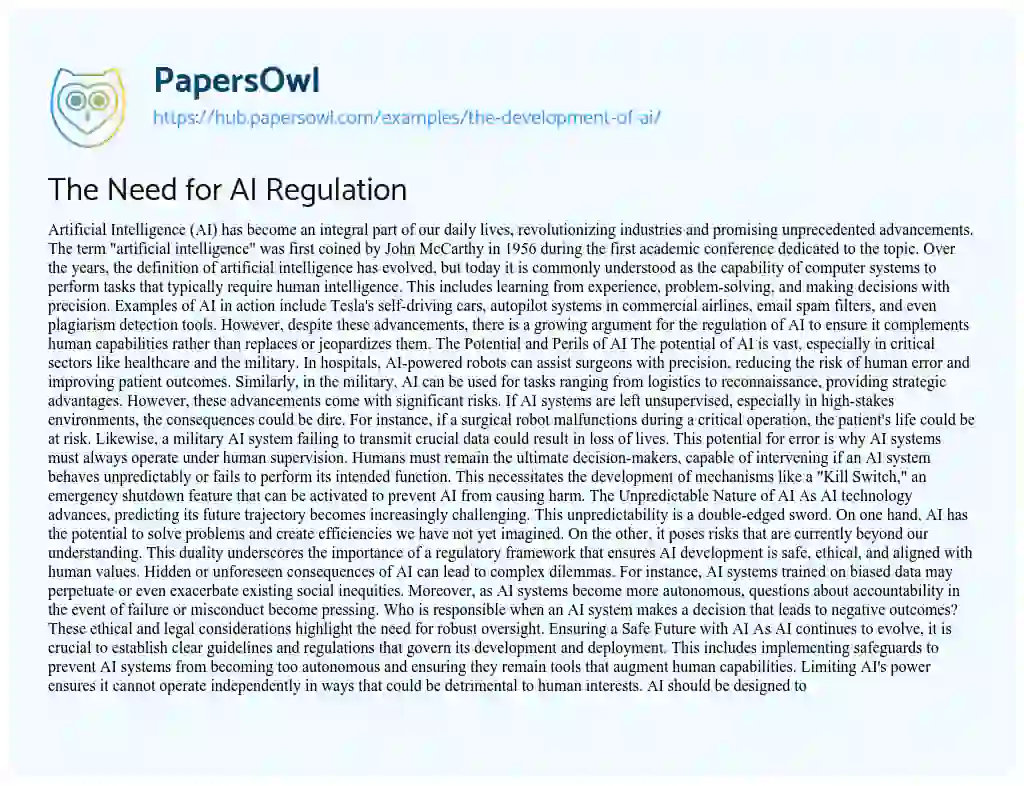 Essay on The Need for AI Regulation