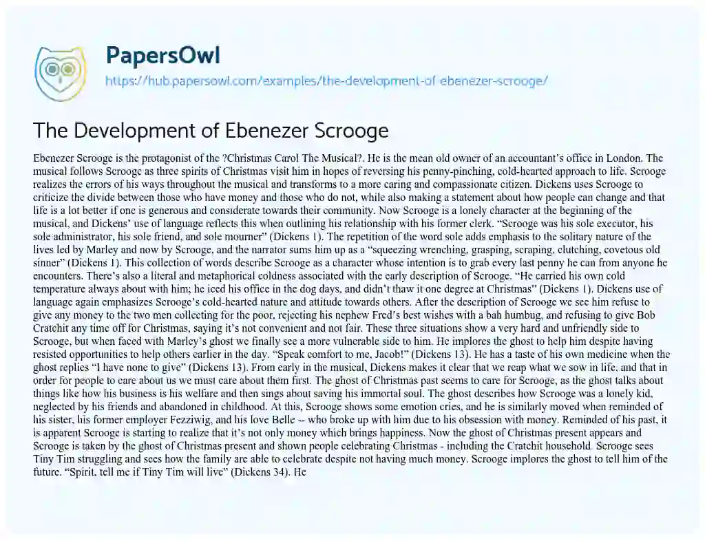 Essay on The Development of Ebenezer Scrooge