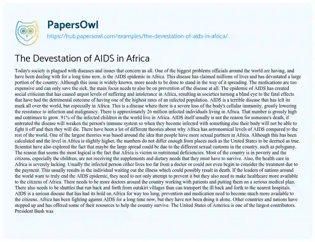 Essay on The Devestation of AIDS in Africa
