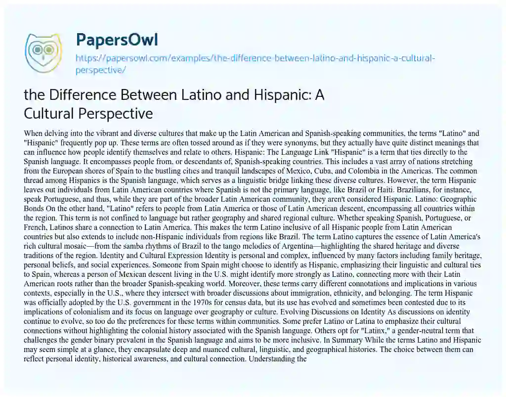 Essay on the Difference Between Latino and Hispanic: A Cultural Perspective