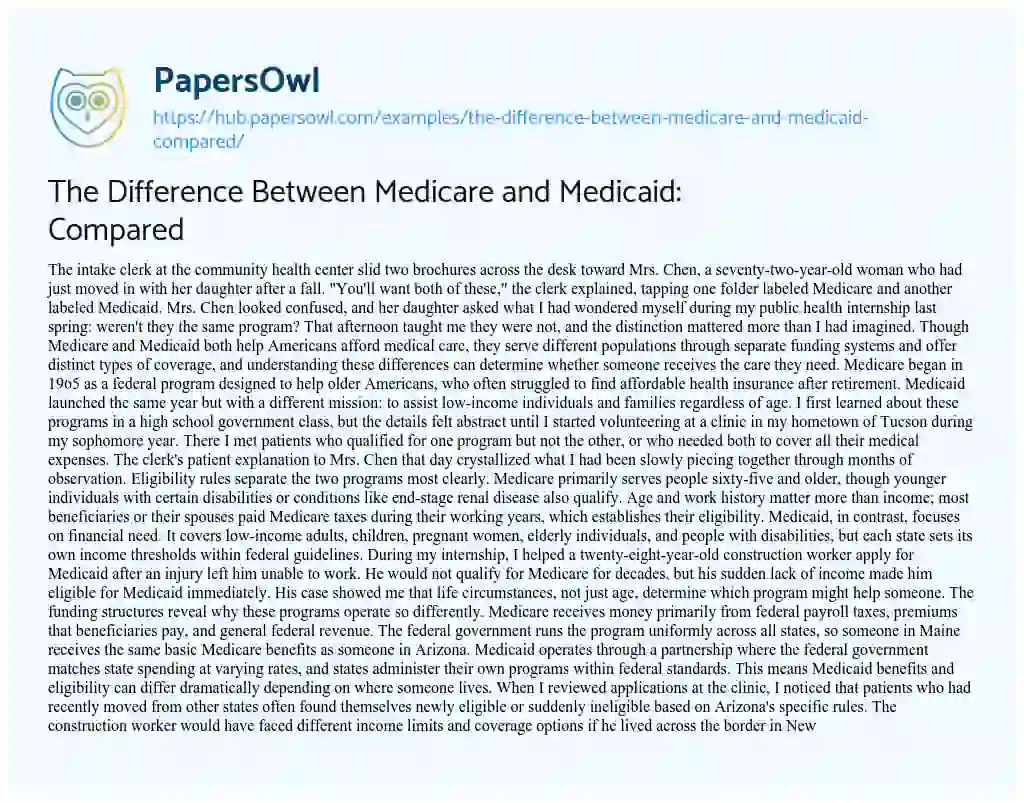 Essay on The Difference Between Medicare and Medicaid: Compared