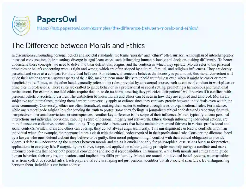 Essay on The Difference between Morals and Ethics