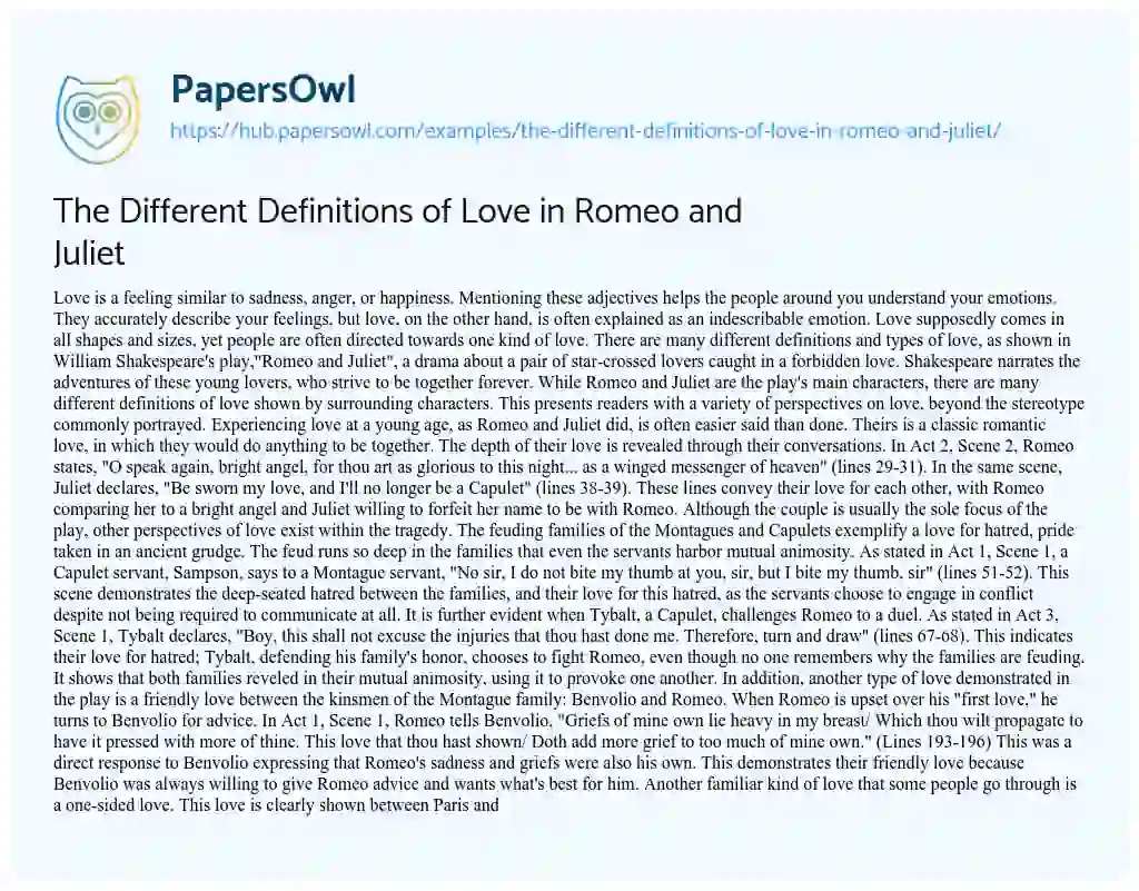 Essay on The Different Definitions of Love in Romeo and Juliet