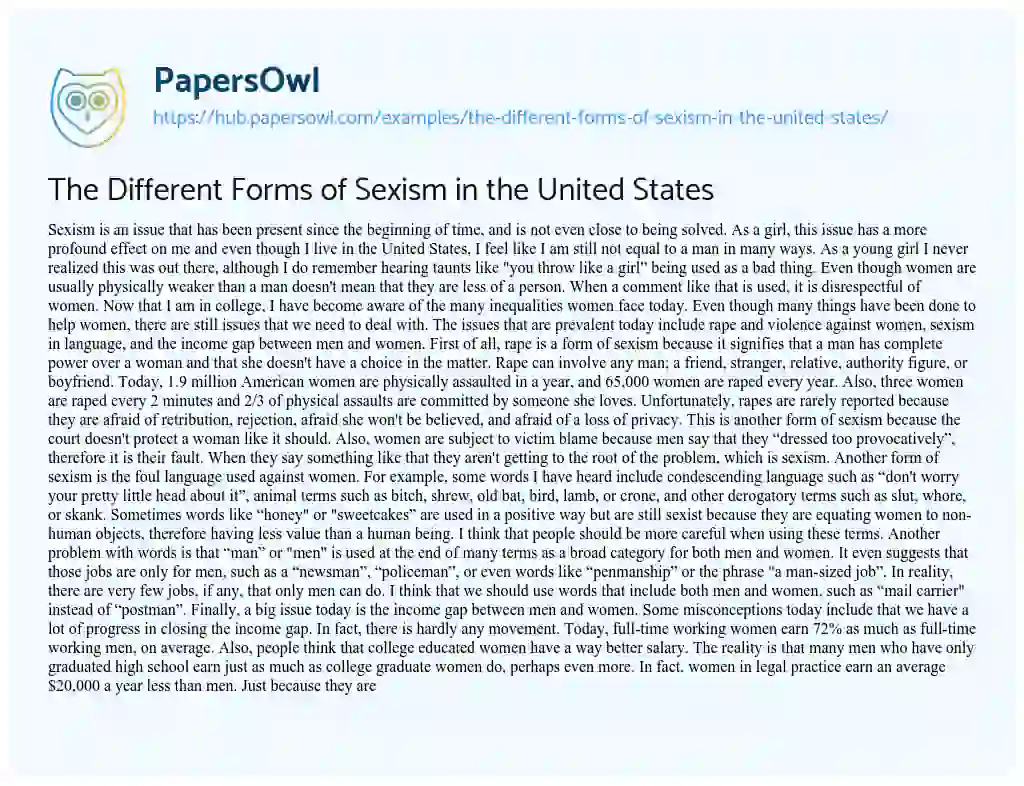 Essay on The Different Forms of Sexism in the United States