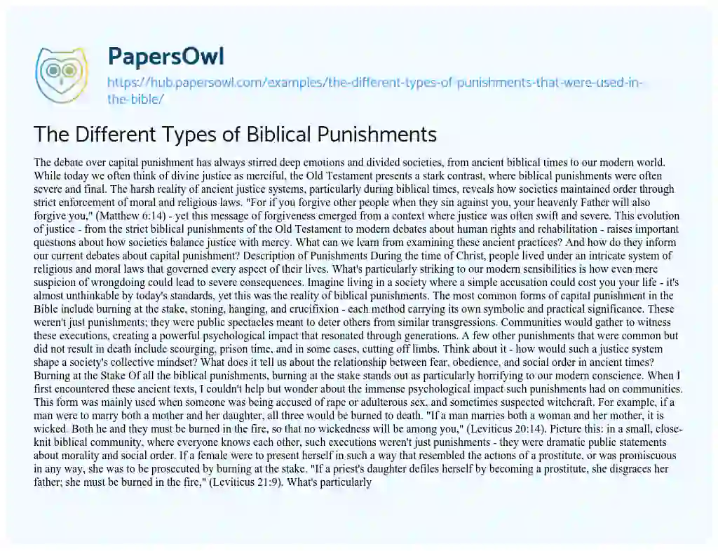 Essay on The Different Types of Biblical Punishments