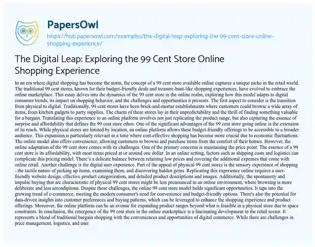Essay on The Digital Leap: Exploring the 99 Cent Store Online Shopping Experience