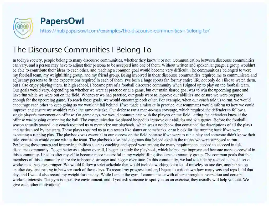 Essay on The Discourse Communities I Belong To