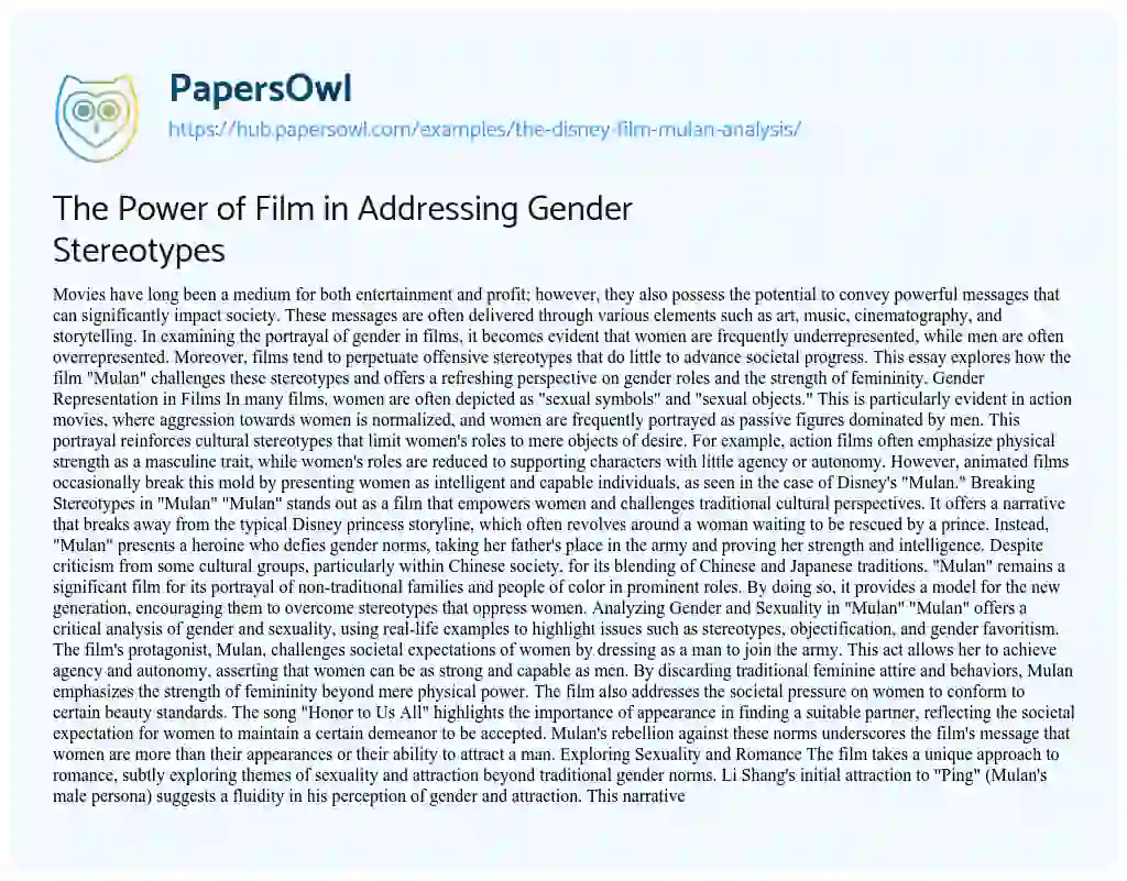 Essay on The Power of Film in Addressing Gender Stereotypes
