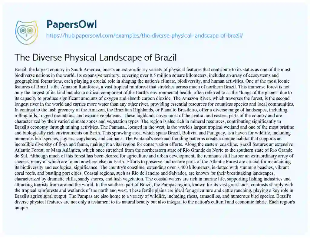 Essay on The Diverse Physical Landscape of Brazil