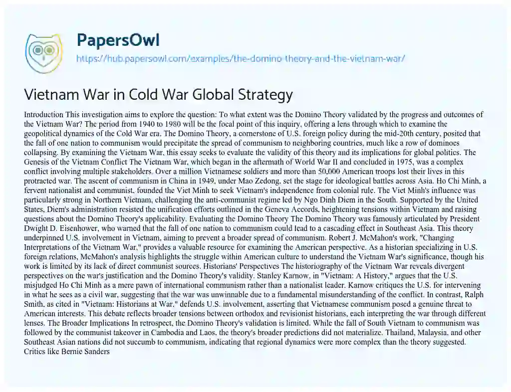 Essay on Vietnam War in Cold War Global Strategy