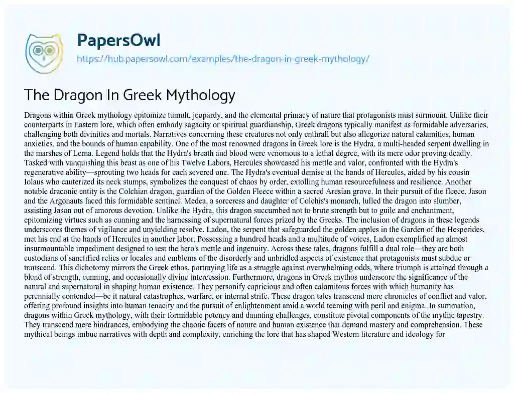 Essay on The Dragon In Greek Mythology