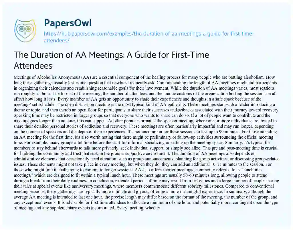 Essay on The Duration of AA Meetings: A Guide for First-Time Attendees