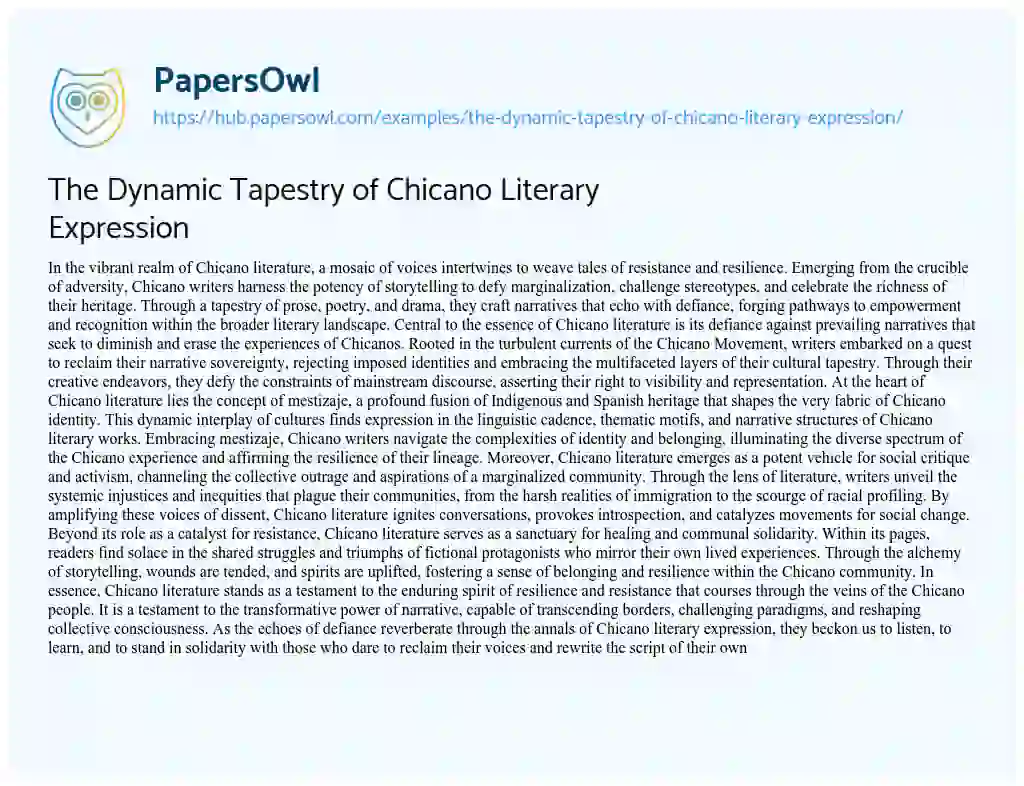Essay on The Dynamic Tapestry of Chicano Literary Expression