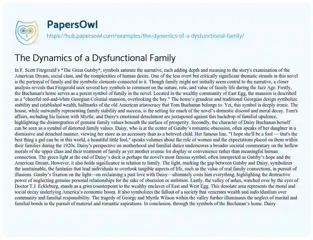 Essay on The Dynamics of a Dysfunctional Family