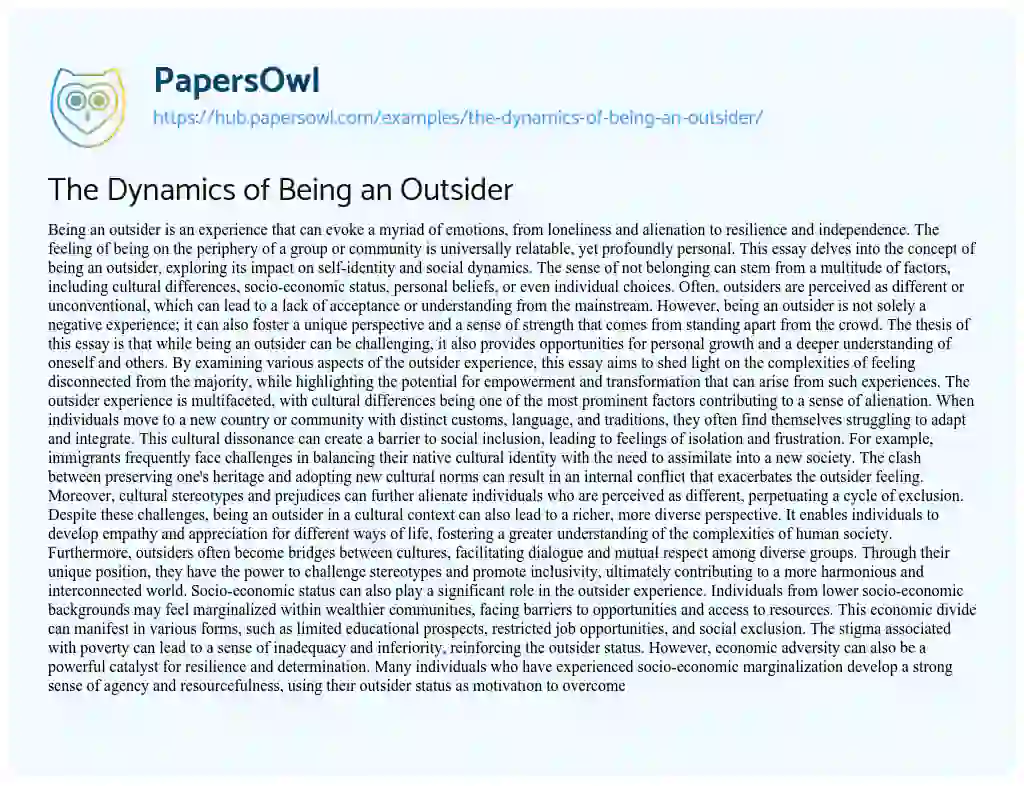Essay on The Dynamics of Being an Outsider