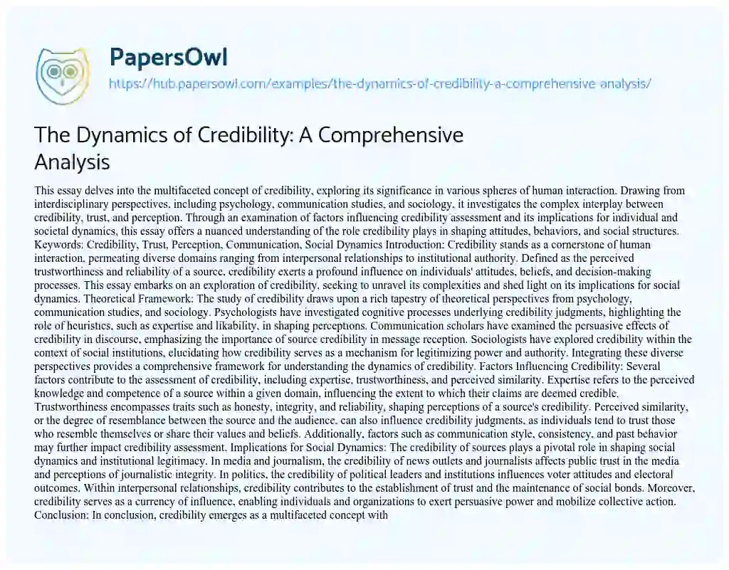 Essay on The Dynamics of Credibility: A Comprehensive Analysis