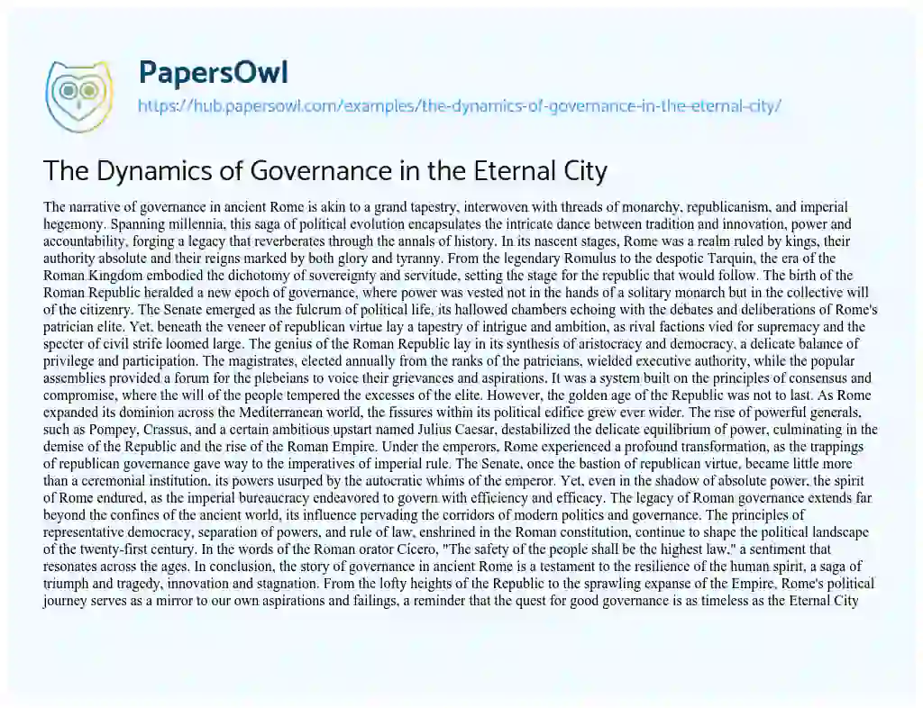 Essay on The Dynamics of Governance in the Eternal City